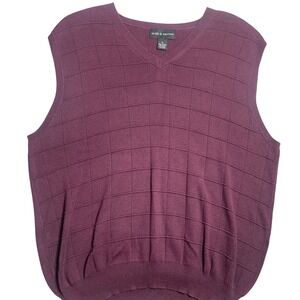 Croft & Barrow‎ Men's XL V-Neck Grid Pattern 100% Cotton Knit Sweater Vest